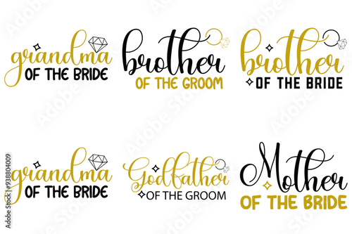 Modern Wedding Hand Lettering, Invitation Set Vector Illustration for T-Shirt Design, Gift Card, Brochure