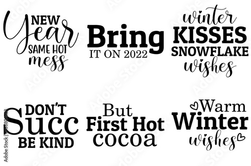 Decorative Winter Hand Lettering, Invitation Bundle Vector Illustration for Postcard, Bookmark, Advertising
