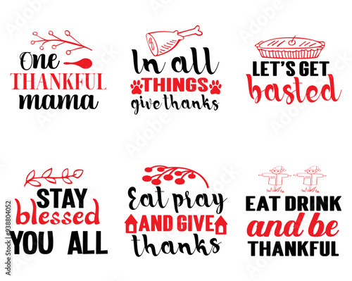 Minimal Thanksgiving Hand Lettering, Quotes Pack Vector Illustration for Wrapping Paper, Book Cover, Brochure