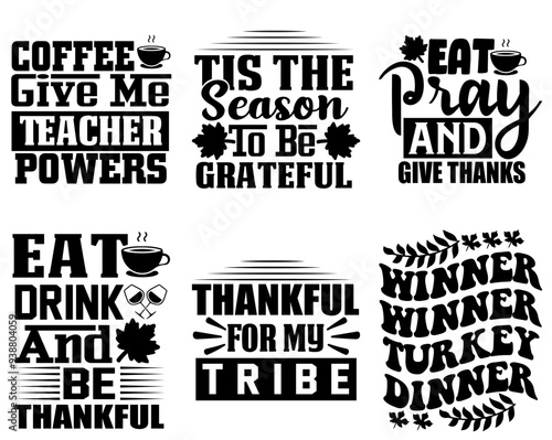 Colourful Thanksgiving Hand Lettering, Phrases Collection Vector Illustration for Mug Design, Decal, Bookmark