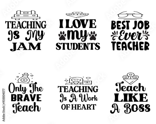 Vibrant Teacher Calligraphic Lettering, Inscriptions Pack Vector Illustration for Label, Printing Press, Flyer