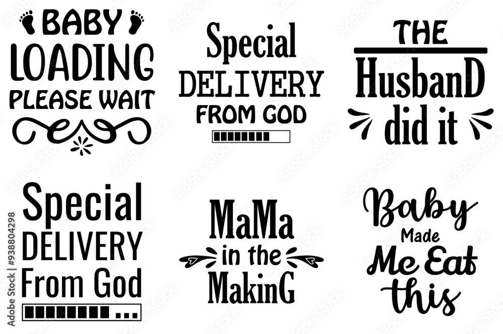 Fototapeta premium Modern Pregnancy Hand Lettering, Typography Set Vector Illustration for Wrapping Paper, Advertising, Flyer