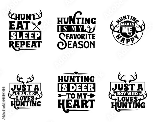 Modern Hunting Typography, Typographic Emblems Collection Vector Illustration for Banner, Announcement, Postcard