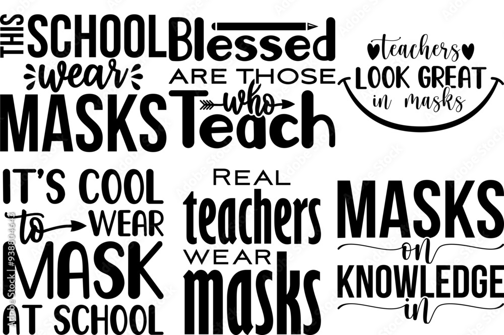 Obraz premium Modern Face Mask Inscriptions, Labels And Badges Pack Vector Illustration for Decal, Bookmark, Gift Card