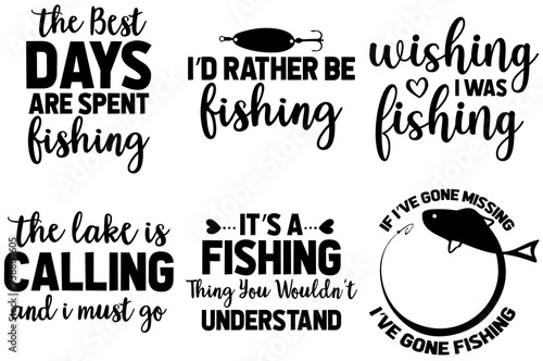 Minimalist Fishing Calligraphy, Typographic Emblems Collection Vector Illustration for Printing Press, Newsletter, Motion Graphics