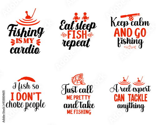 Minimalist Fishing Typographic Emblems, Invitation Bundle Vector Illustration for Gift Card, Poster, Advertising