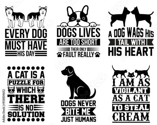 Minimal Dog Invitation, Labels And Badges Pack Vector Illustration for Vouchers, Bookmark, Mug Design