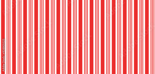 Christmas candy stripe seamless pattern. Red line candy cane background. Christmas present pattern. Winter holiday lines backdrop. Xmas gift wrapping print. Vector Illustration on white background.
