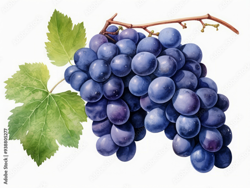 Fototapeta premium Outstanding Blue grape isolated on white background. Watercolor, hand drawn created with