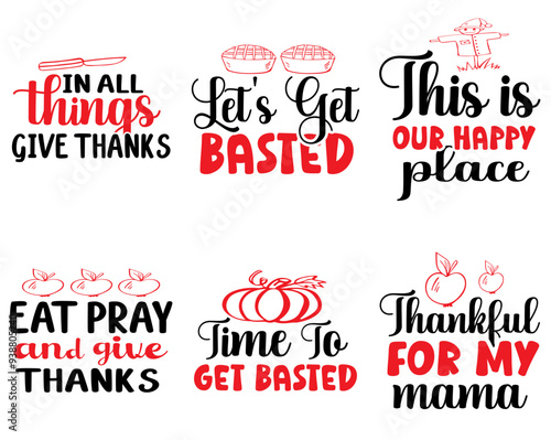 Simple Thanksgiving Calligraphy, Labels And Badges Set Vector Illustration for T-Shirt Design, Stationery, Book Cover