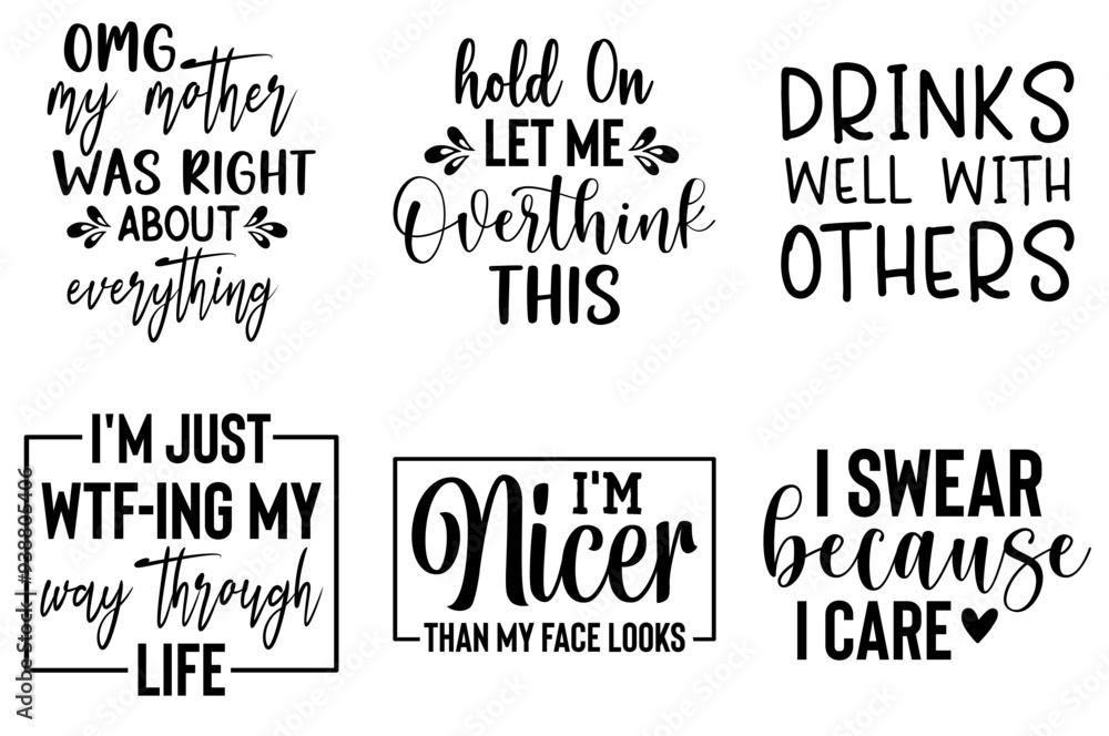 Obraz premium Minimal Sarcastic Trendy Retro Style Illustration, Hand Lettering Collection Vector Illustration for Presentation, Packaging, Brochure