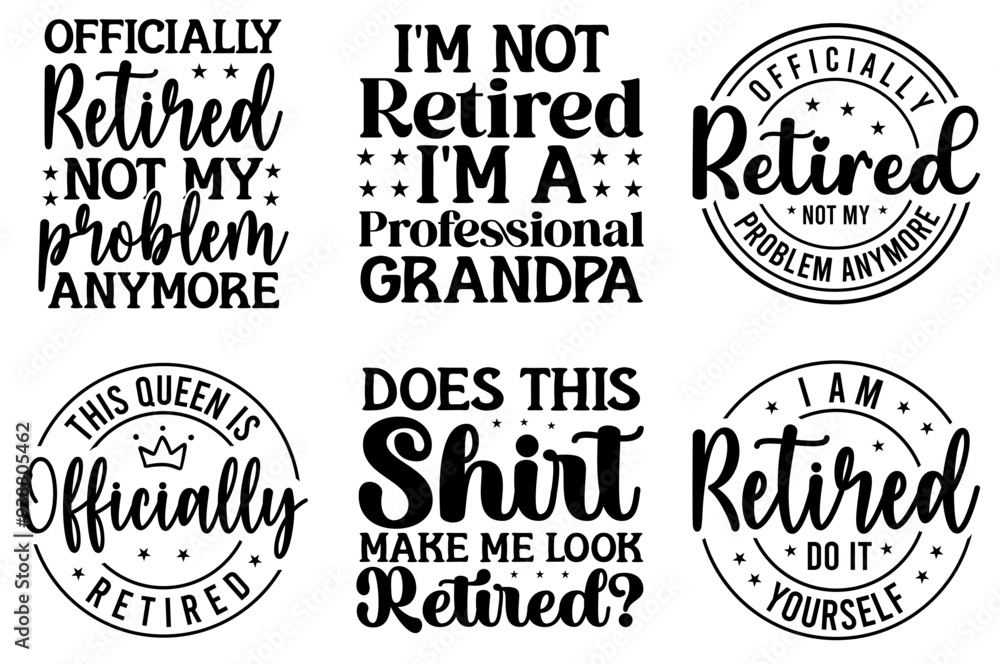 Fototapeta premium Minimal Retirement Trendy Retro Style Illustration, Typography Bundle Vector Illustration for Infographic, Book Cover, Brochure
