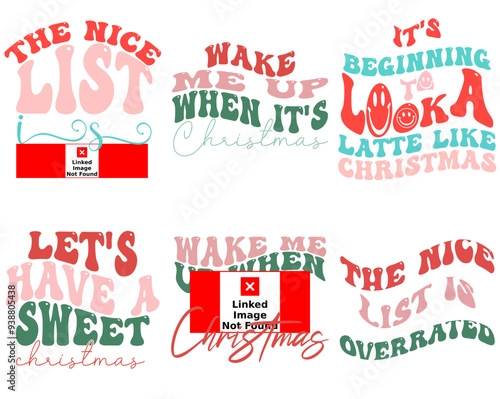 Decorative Retro Christmas Calligraphic Lettering, Phrases Pack Vector Illustration for Stationery, Gift Card, Printable