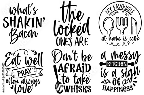 Vibrant Home Kitchen Quotes, Inscriptions Bundle Vector Illustration for Poster, Gift Card, Magazine