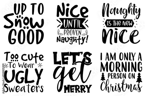 Minimal Funny Christmas Typography, Labels And Badges Collection Vector Illustration for Wrapping Paper, Logo, Advertisement