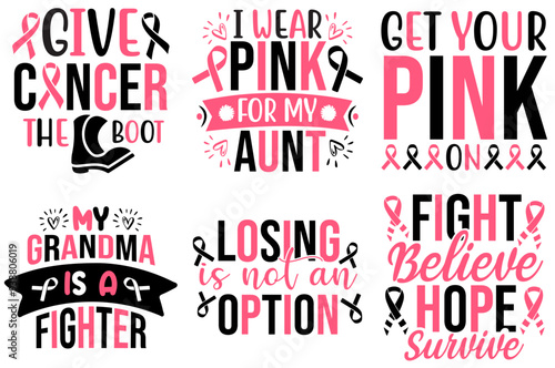 Colourful Cancer Phrases, Labels And Badges Bundle Vector Illustration for Holiday Cards, T-Shirt Design, Stationery