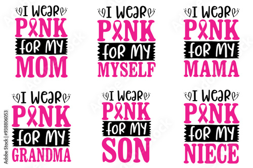 Decorative Breast Cancer Inscriptions, Phrases Set Vector Illustration for Gift Card, Packaging, Banner