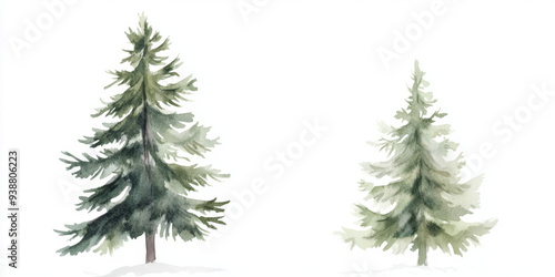 Two trees are shown in a painting, one is taller than the other