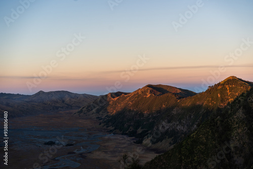 Volcano valley ash field sunrise 
