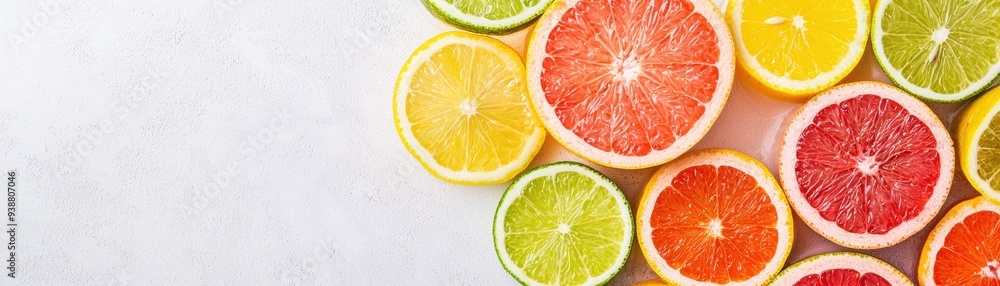 Vibrant citrus fruits sliced and arranged on a white background, showcasing their colorful and fresh appearance. Vibrant citrus fruits sliced and arranged on a white background, showcasing their colorful and fresh appearance.