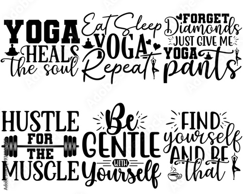 Minimal Yoga Calligraphic Lettering, Phrases Bundle Vector Illustration for Poster, Holiday Cards, T-Shirt Design