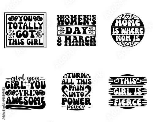 Vibrant Women S Day Quotes, Calligraphy Pack Vector Illustration for Vouchers, Decal, Poster