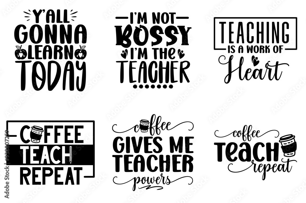 Obraz premium Colourful Teacher Hand Lettering, Inscriptions Collection Vector Illustration for Poster, Mug Design, Social Media Post