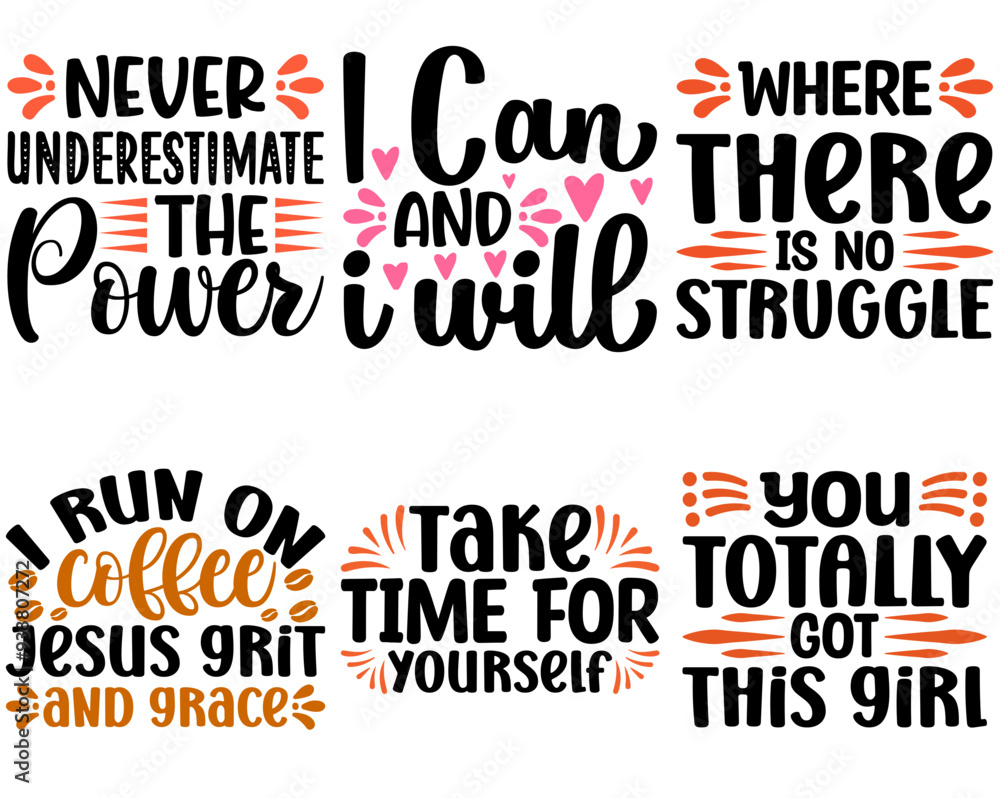 Fototapeta premium Classic Strong Woman Quotes, Phrases Set Vector Illustration for Logo, Flyer, Icon