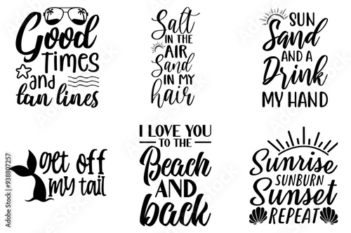 Modern Summer Calligraphic Lettering, Inscriptions Set Vector Illustration for Banner, Poster, Postcard