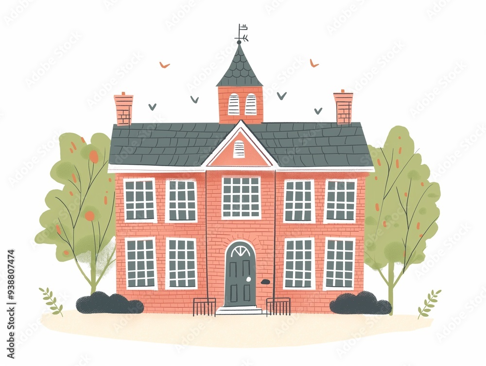 Fototapeta premium Traditional school building simple illustration. AI generated
