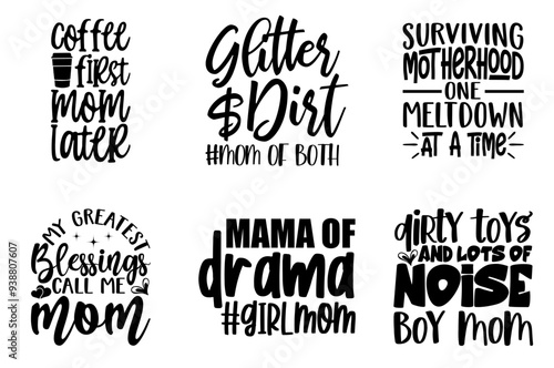 Creative Mom Hand Lettering, Phrases Bundle Vector Illustration for Logo, Presentation, Sticker