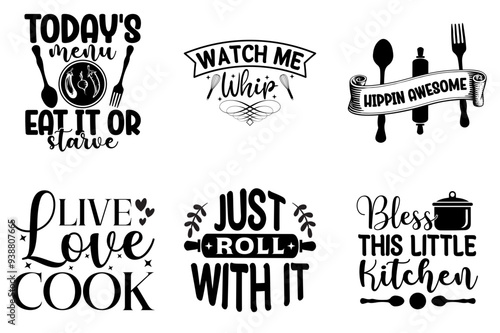 Decorative Kitchen Trendy Retro Style Illustration, Inscriptions Set Vector Illustration for Infographic, Holiday Cards, Advertising
