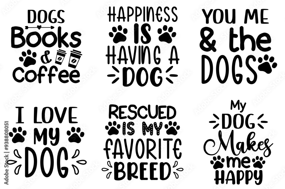 Obraz premium Decorative Dog Typographic Emblems, Calligraphy Set Vector Illustration for Packaging, Poster, Advertisement