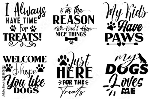 Cute Dog Calligraphic Lettering, Labels And Badges Set Vector Illustration for Postcard, Stationery, Packaging