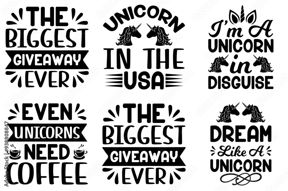 Obraz premium Simple Unicorn Trendy Retro Style Illustration, Hand Lettering Collection Vector Illustration for Printable, Poster, Bookmark