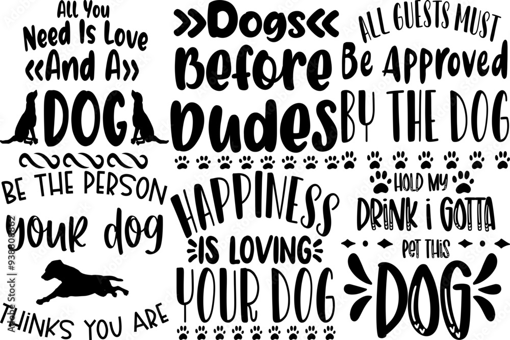 Obraz premium Minimalist These Are Dog Inscriptions, Quotes Bundle Vector Illustration for Printable, Infographic, Postcard