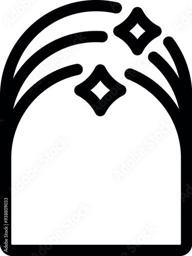 Black outline vector icon representing a magic portal with shining stars, perfect for fantasy games or any project that needs a touch of magic