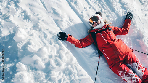 emale skier resting on the ski slope ai genrative photo