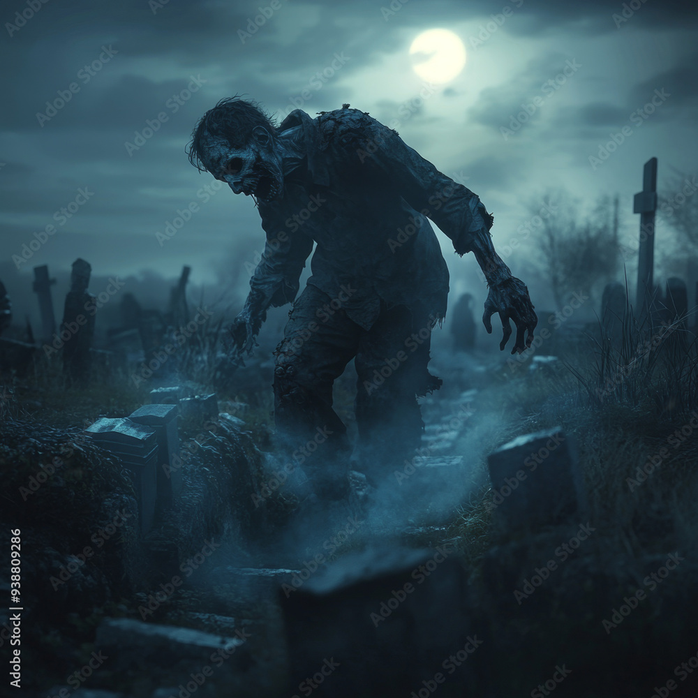 Frankenstein monster zombie night cemetery Frankenstein monster zombie night cemetery