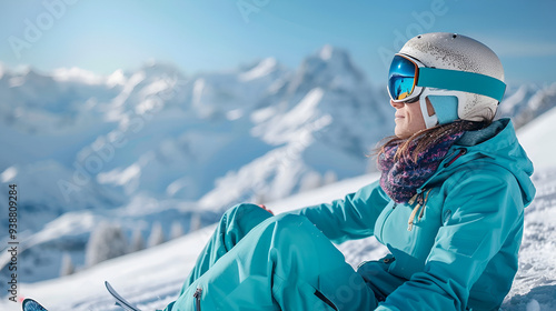 emale skier resting on the ski slope ai genrative photo