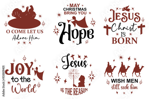 Classic Nativity Quotes, Typography Bundle Vector Illustration for Holiday Cards, Social Media Post, Wrapping Paper