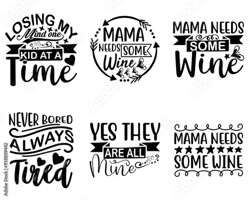 Minimalist Mom Phrases, Labels And Badges Collection Vector Illustration for Magazine, Label, Mug Design