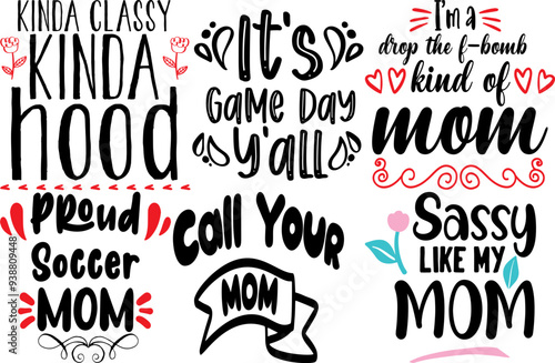 Creative Mom Labels And Badges, Calligraphic Lettering Set Vector Illustration for Flyer, Presentation, Packaging
