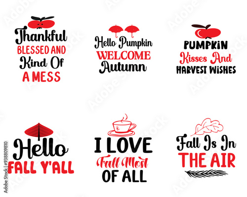 Decorative Fall Phrases, Quotes Collection Vector Illustration for Book Cover, Flyer, Magazine