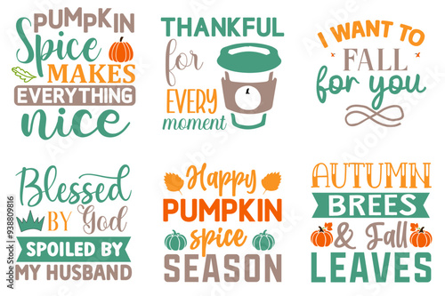 Modern Fall Phrases, Typography Bundle Vector Illustration for Decal, Poster, Announcement
