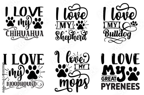 Decorative Dog Trendy Retro Style Illustration, Hand Lettering Pack Vector Illustration for Newsletter, Poster, Packaging