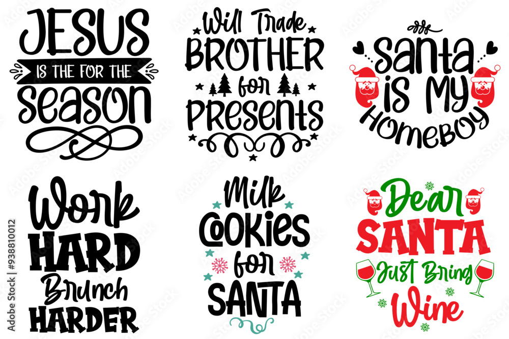 Obraz premium Classic Christmas Trendy Retro Style Illustration, Typography Pack Vector Illustration for Holiday Cards, Mug Design, Stationery