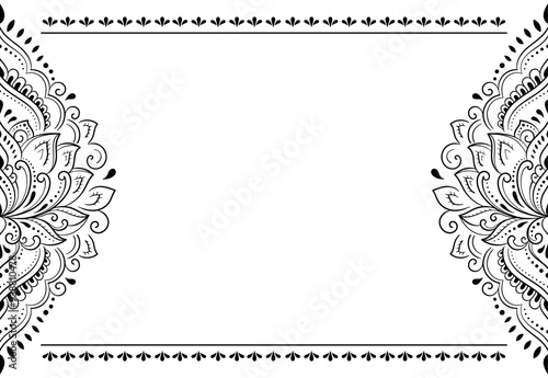 Frame in eastern tradition. Stylized with henna tattoos decorative pattern for decorating covers for book, notebook, casket, magazine, postcard and folder. Flower border in mehndi style.