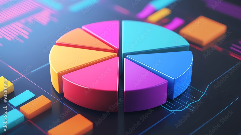 Fototapeta premium Colorful pie chart representing data analysis on a modern digital interface. Ideal for presentations and reports.
