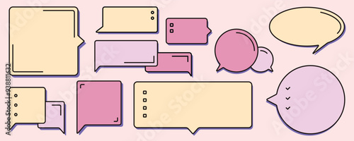 Set of futuristic modern speech bubble style, massage box with pink and purple color. Vector illustration, clipart.